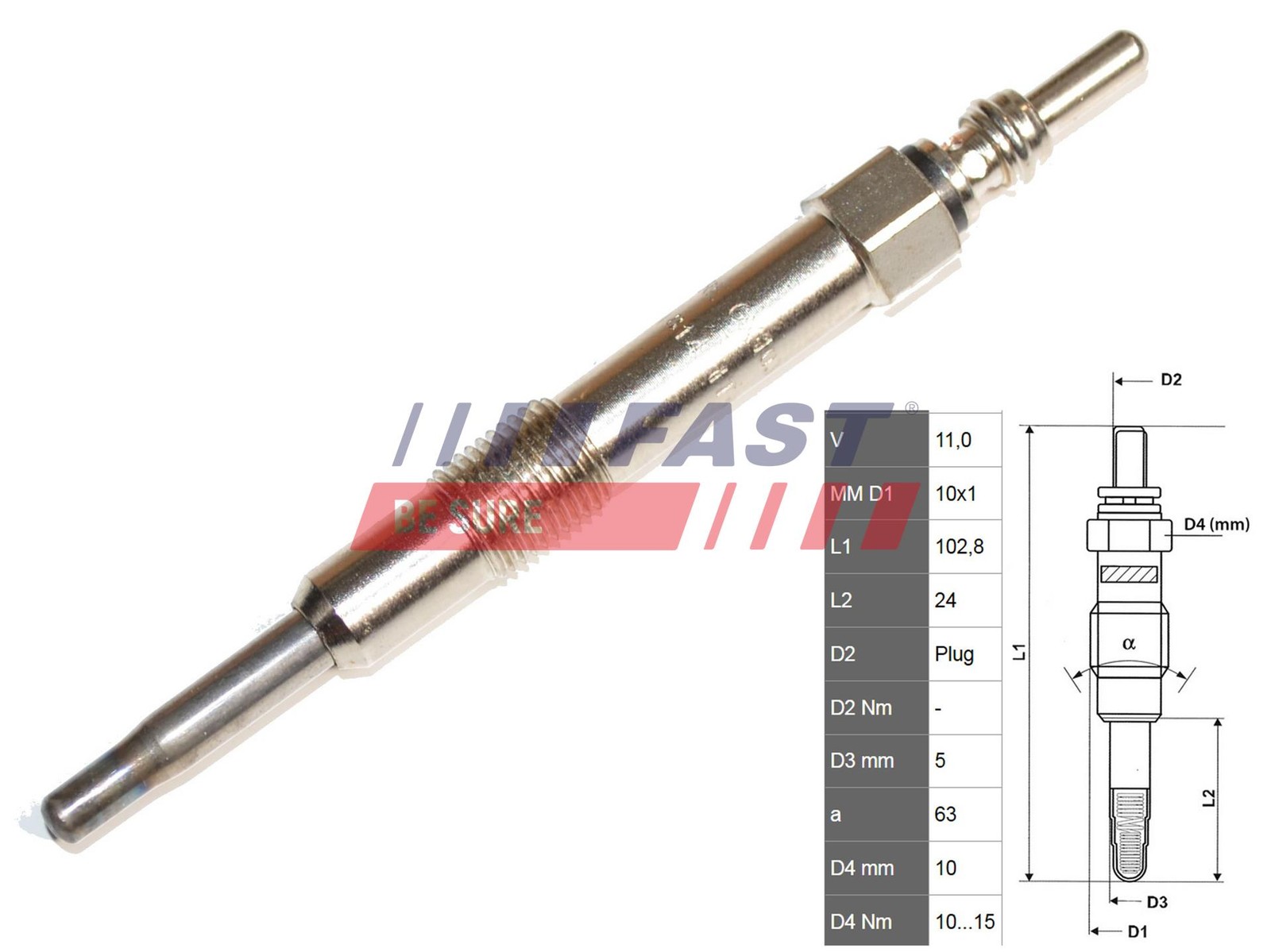 Fits FAST FT82703 GLOW PLUG FIAT DOBLO 00> 1.9 JTD 8V