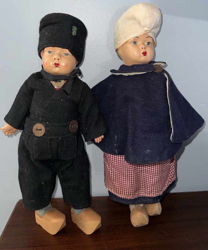 PAIR of 13" Antique COMPOSITION Tourist / Travel Dolls