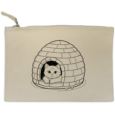 Canvas-Clutch/Zubehörkoffer ''Katze im gemütlichen Iglu-Bett'' (CL00036477)