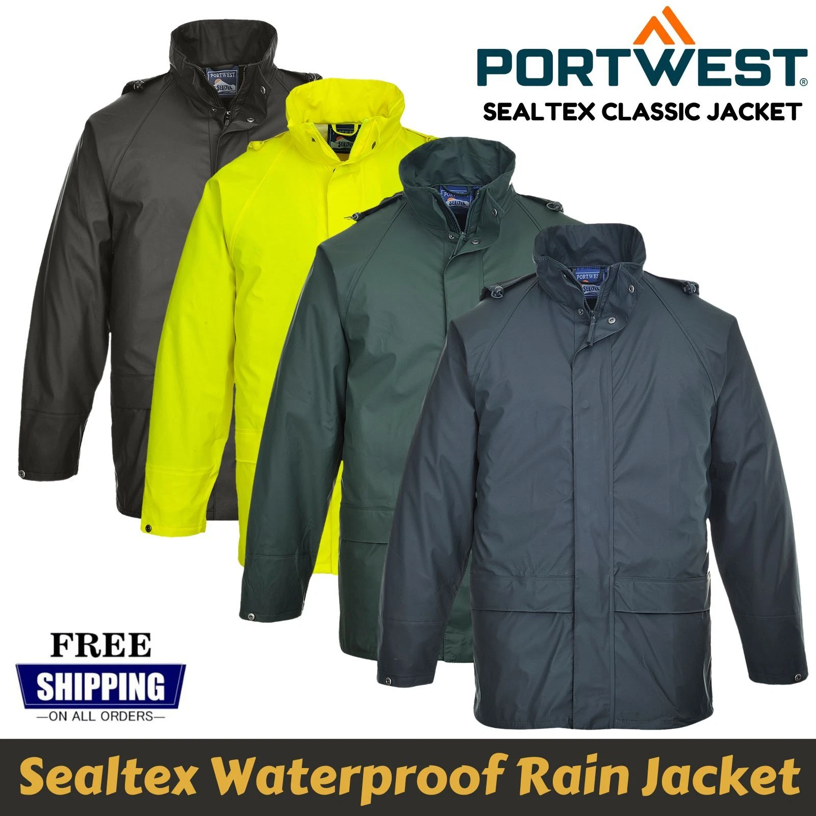 Portwest Sealtex Classic Jacket Waterproof Rain Coat Parka Hooded Work Wear S450