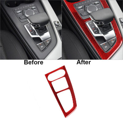 Red Carbon Fiber Interior Gear Shift Panel Cover Trim For Audi A4