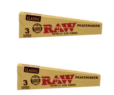 2 packs  RAW 3 Classic Cones Pack Natural Slow Burning Peacemaker 6 Cones Total