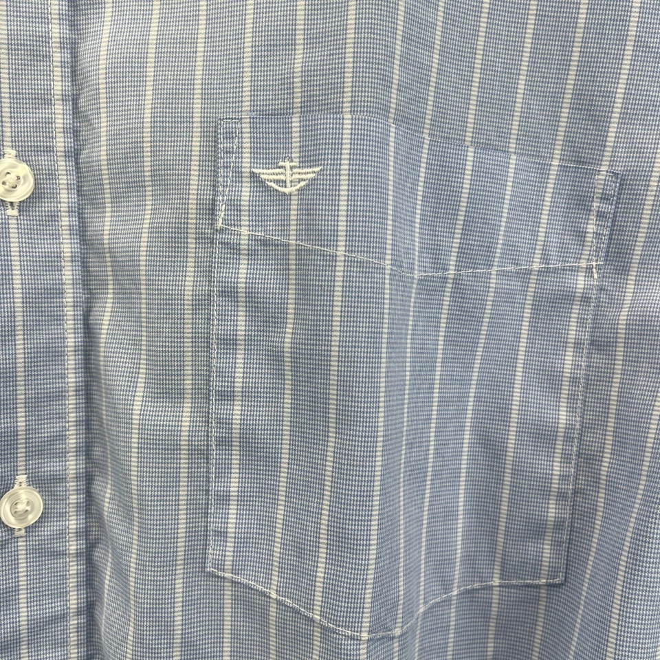 Camisa Dockers Abotonada Para Hombre Grande Manga Larga Azul Blanco Rayas Informal L Foto 3 de 4