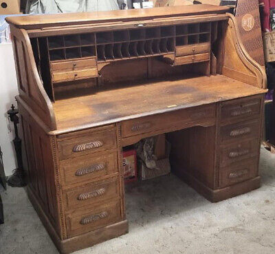 Antique 1900 Oak Roll Top Desk Original #47 | Ebay