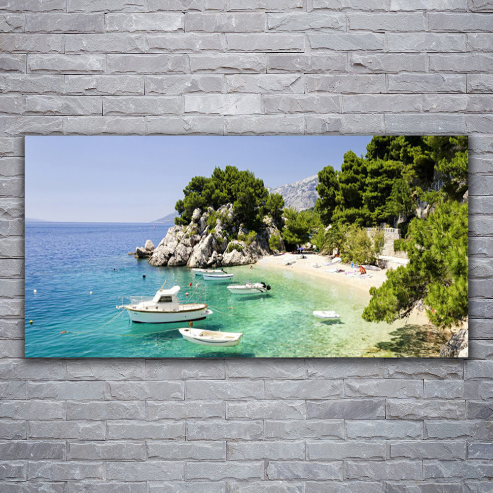 Tableau image impression mer rochers plage déco murale 120x60 cm