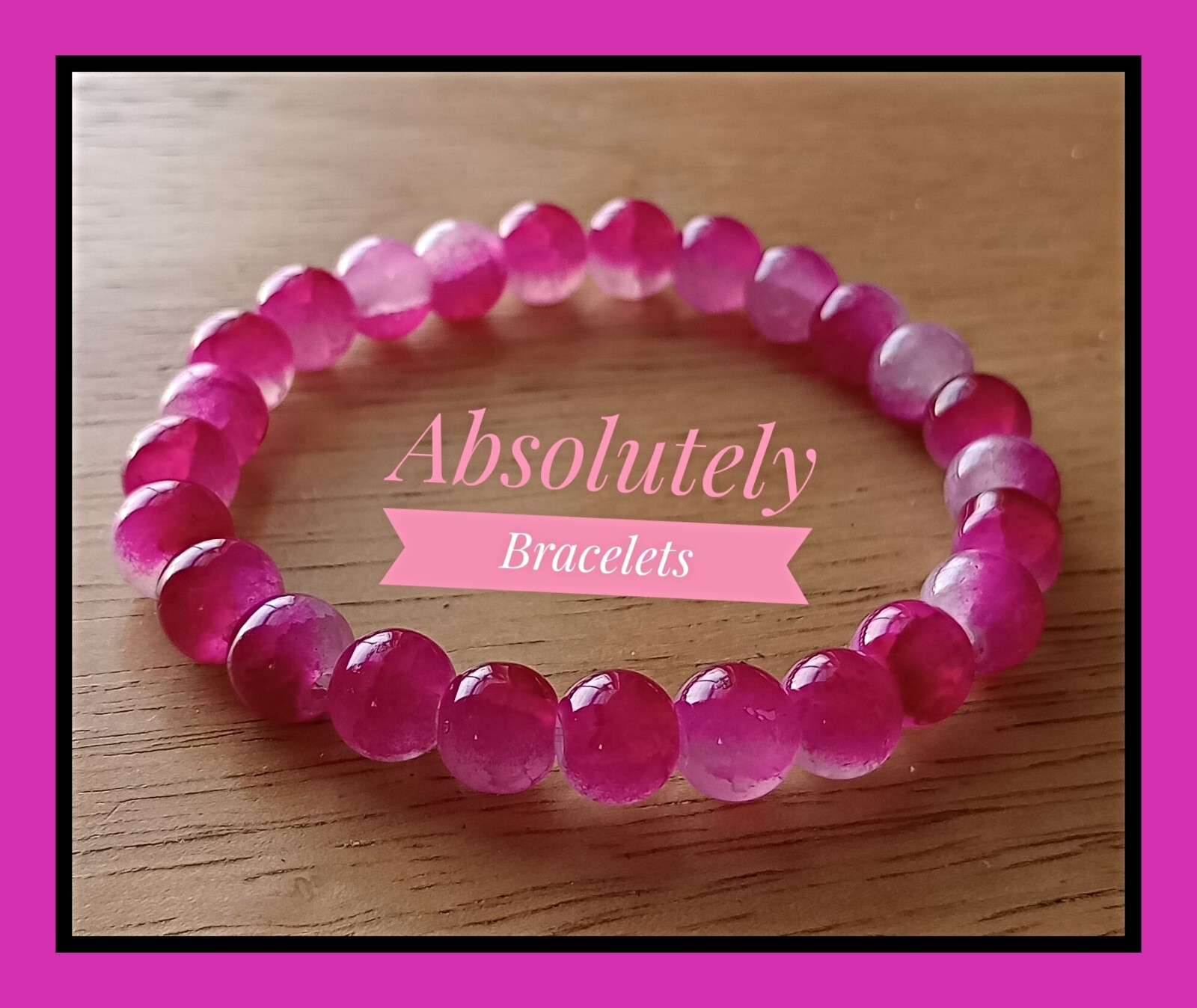 Elastic Stretch Dark Pink White Glass Bead Bracelet for Women Gift Bangle