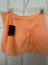 New New Coral Orange M L Sarong Skirt Swim CoverUp SemiSheer Tie Waist Ruffle