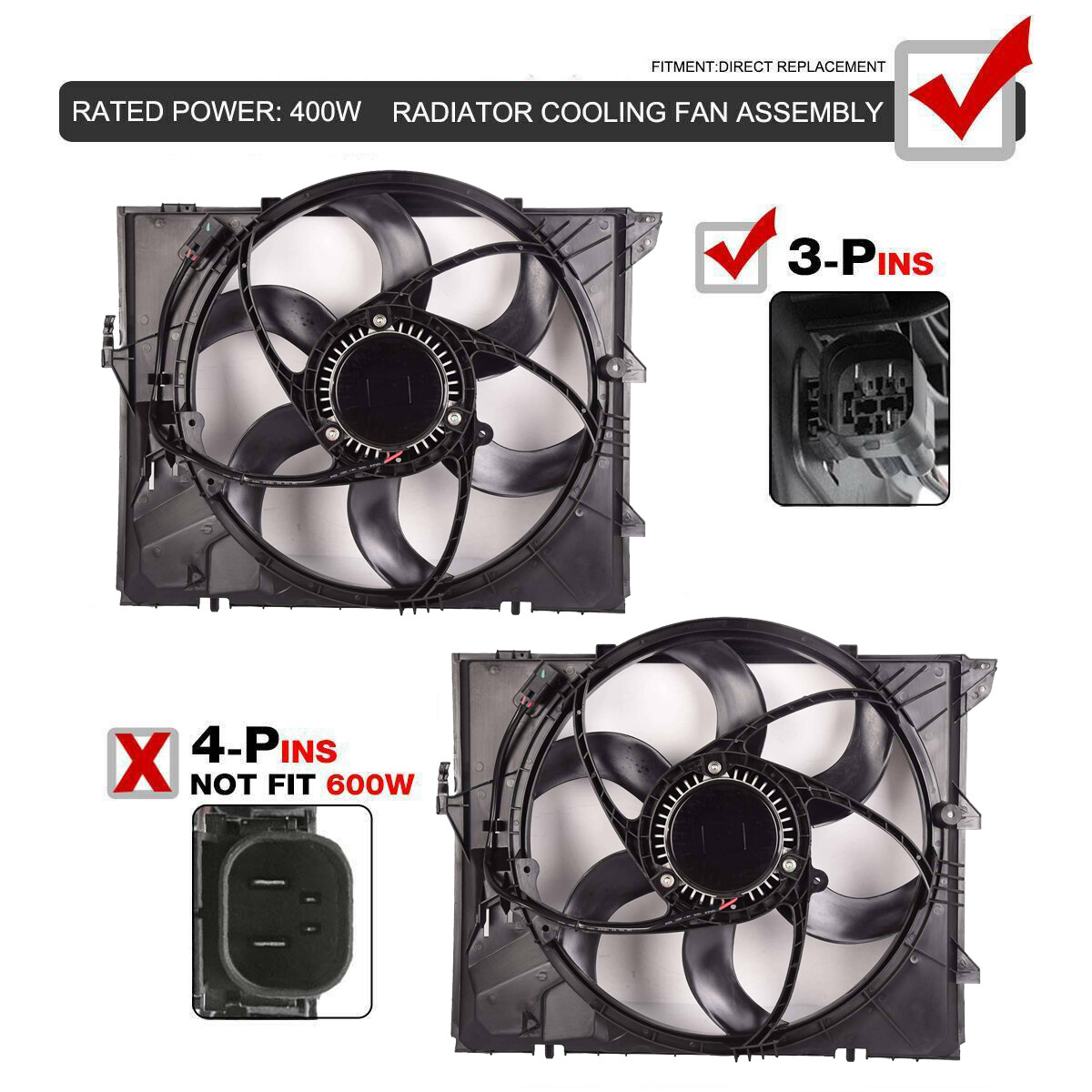 3Pin Cooling Fan Assembly Brushless Motor 400W for BMW E90 2006-13 