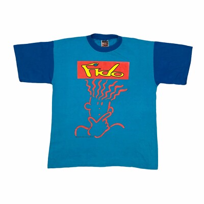 1980's Vintage Fido Dido Cartoon T-Shirt Blue And Navy Top Men's XS Riffe Raffe