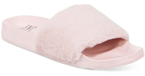 NEW INC International Concepts Faux-Fur Slides Slippers Flip Flops Pink XL  11/12 90464569496 | eBay