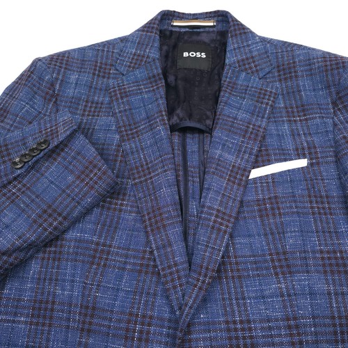 $695 Hugo Boss Hutson Blue Glen Plaid Slim Fit Sport Coat Jacket Mens Size 46R - Picture 2 of 13