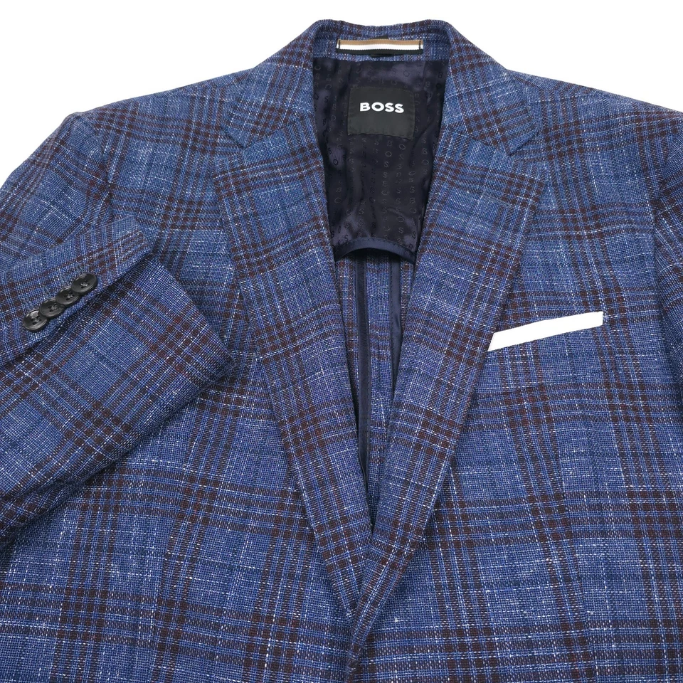 $695 Hugo Boss Hutson синий Glen клетку Slim Fit спортивное пальто куртка мужская размер 38R - Изображение 2 из 4