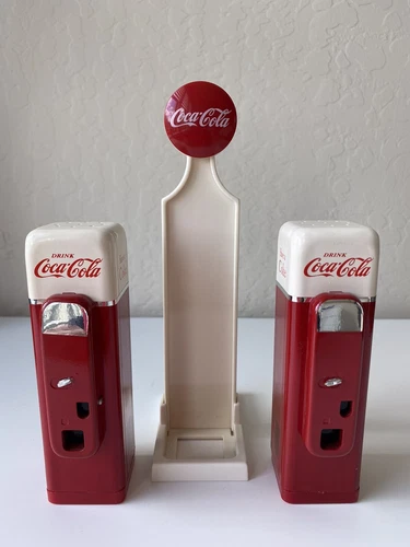 Coca Cola Salt and Pepper Shakers Vintage Vending Machine Gas Pump Style Design