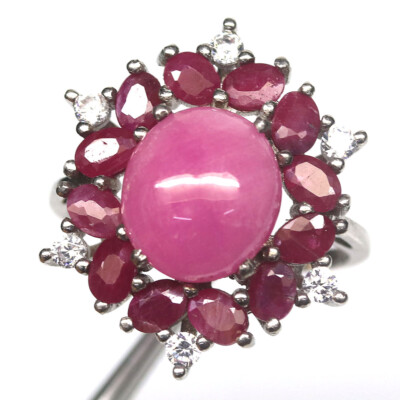 Pink Ruby CZ Ring 925 Sterling Silber Halo Statement Ring Größe 8.25