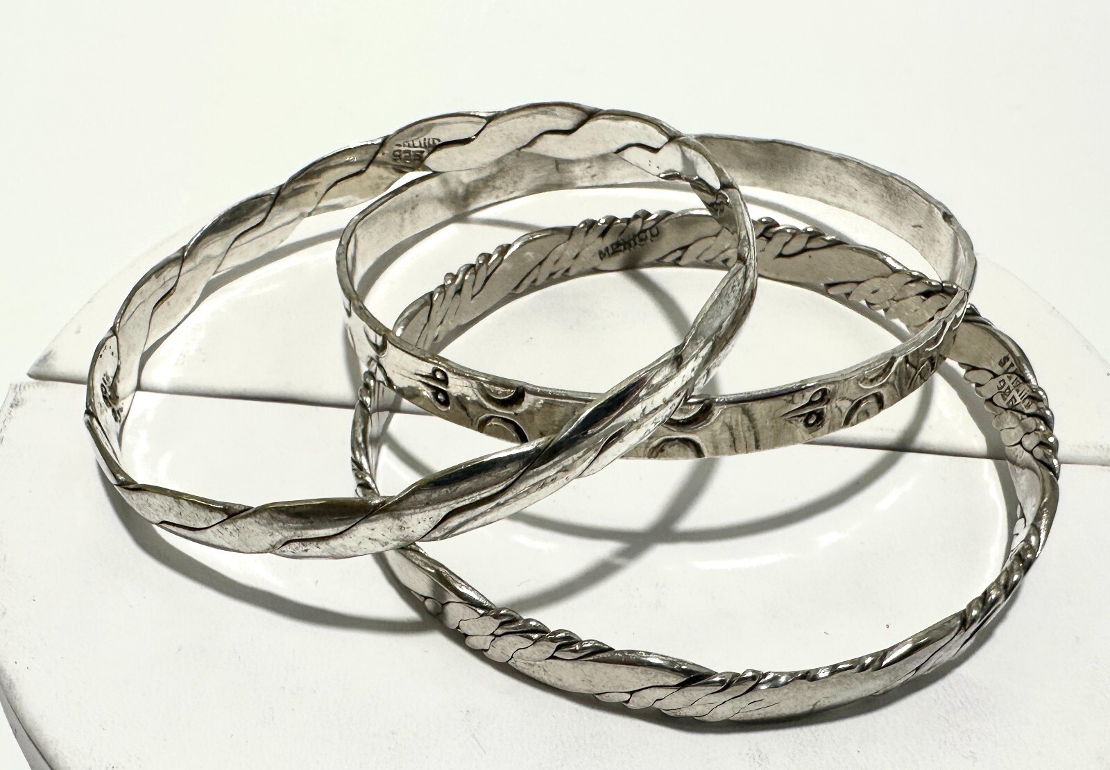 3 MIX STERLING SILVER SOLID ROUND MULTI PATTERN B… - image 2