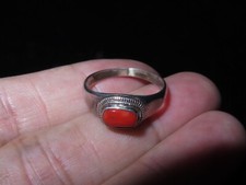 Nepal Tibet Ethnic Women's Red Coral 925 Silver Ring c13 