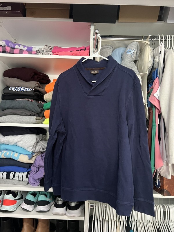 Tasso Elba Mens Sweater in Blue Shawl Collar Long Sleeve Pullover Solid Size XXL