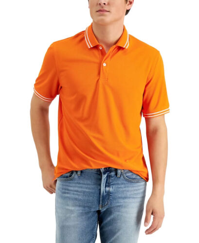 New Club Room Performance Short Sleeve Contrast Trim Orange Pique Polo Shirt S