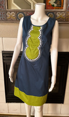 NWT Richard Malcolm Teal Blue & Chartreuse Sleeveless Mod Dress Size 4
