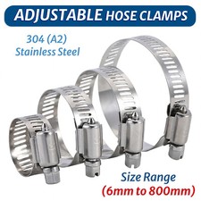Adjustable Hose Clamps Worm Gear 304 (A2) Stainless Steel Clamp 6mm to 800mm