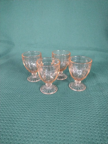 4 PINK Cordial 2 oz vtg Depression Glass Set 1930s