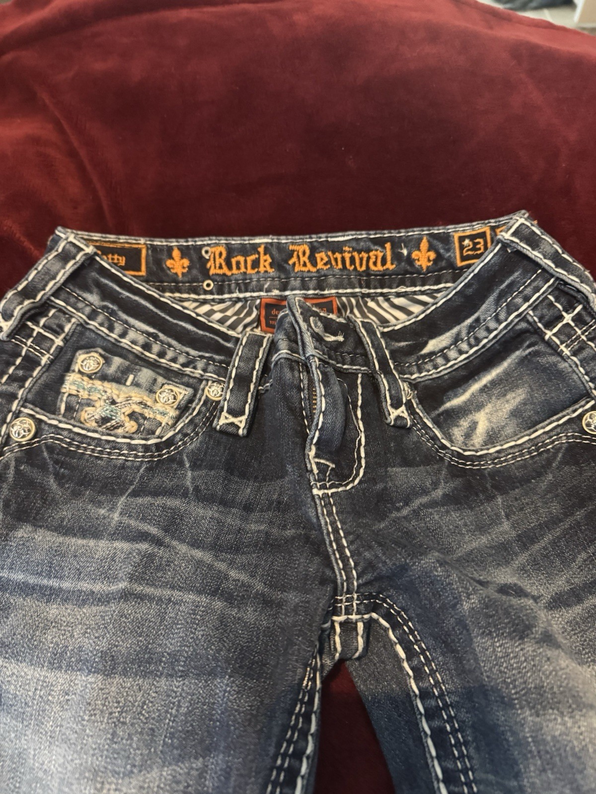 Rock Revival Women’s Bootcut Low Rise Medium Wash Blue Embroidered Jeans image 4