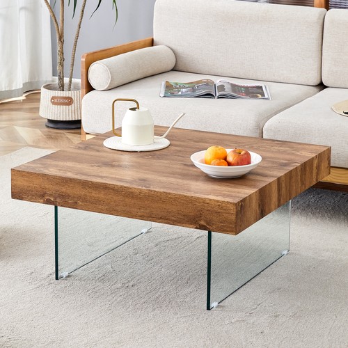 Natural Style MDF Coffee Table - 39.3"x21.6" with Tempered Glass Legs.Density - Picture 23 of 72