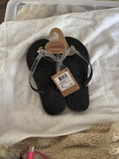 Havaianas Girl  s Black Gray Metallic Glitter NWT Flip Flops Sandals Size 3/4Y