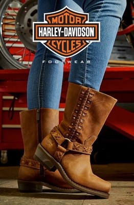 Harley-Davidson W  Auburn Harness Brown Leather Stud Zippered Motorcycle Boot 8