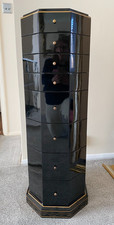 Antique Black and Gold Lacquered Chinese Oriental Cabinet 8 Drawers Hexagonal