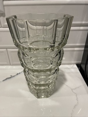 Moser Glass Art Deco Clear Facet Cut Glass Vase 8  Joseph Hoffmann