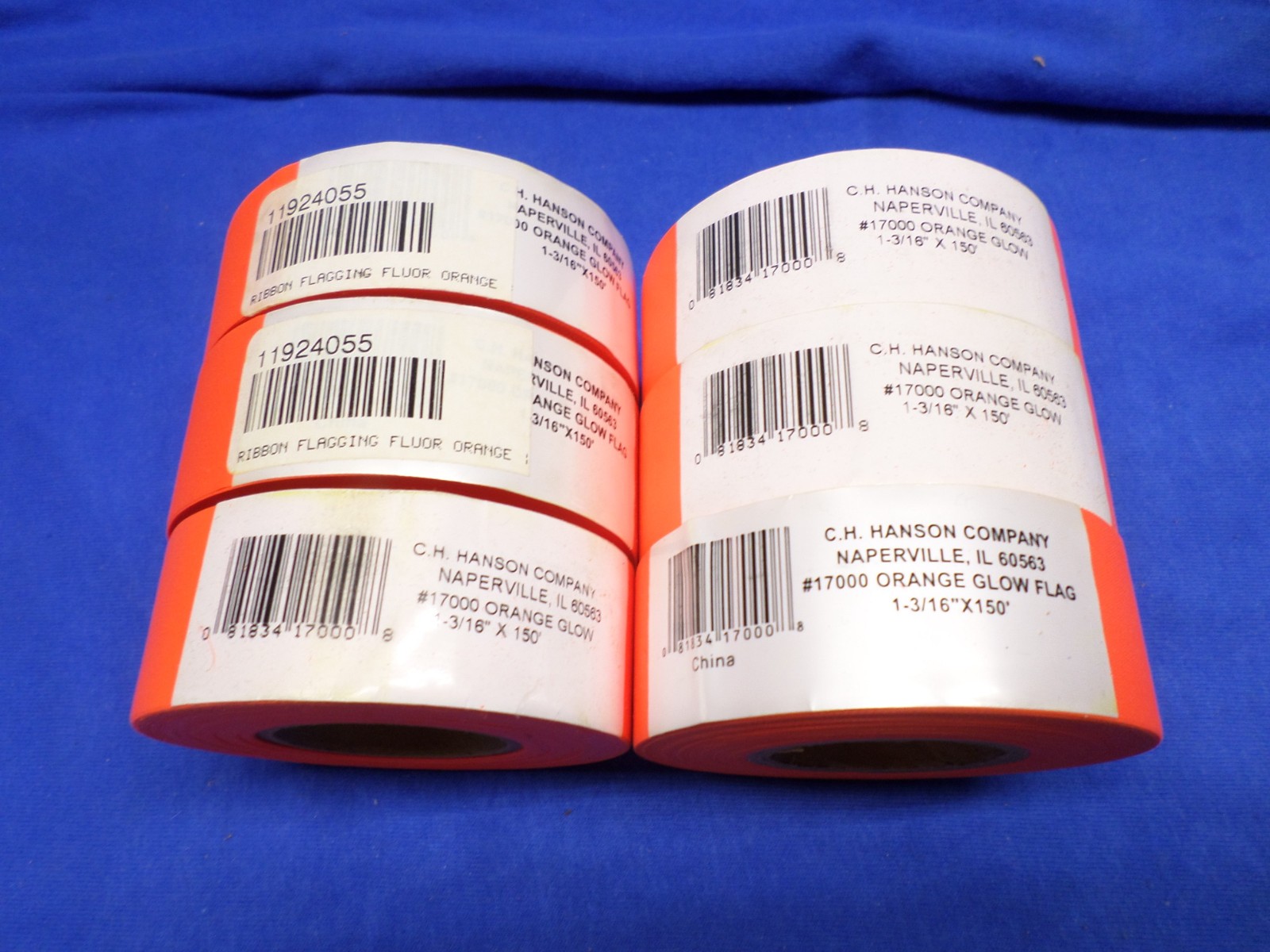 6 Rolls of C.H. Hanson #17000 Orange Glow Flagging Ribbon 1-3/16" x 150' Flags
