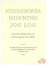 Peter Peter Blake HOROVITZ / Publisher's Prospectus Midsummer Morning Jog 1st ed