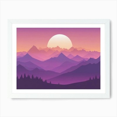 Sunset Over Mountains 2 Art Print Framed Wall Art Poster Canvas Print Picture