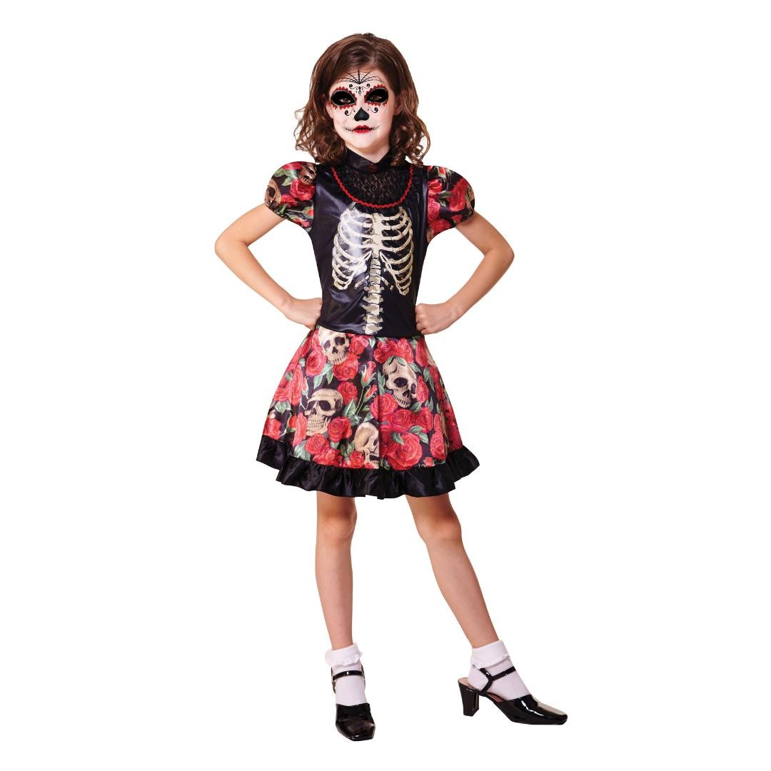 Childs Day of the Dead Girl Halloween Fancy Dress Costume Age 7-9 Years