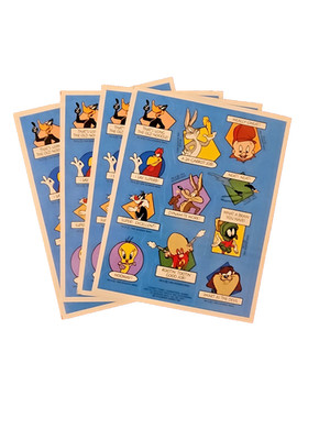 Vintage 1994 Warner Bros. Looney Tunes Character Name Stickers - 4 sheets