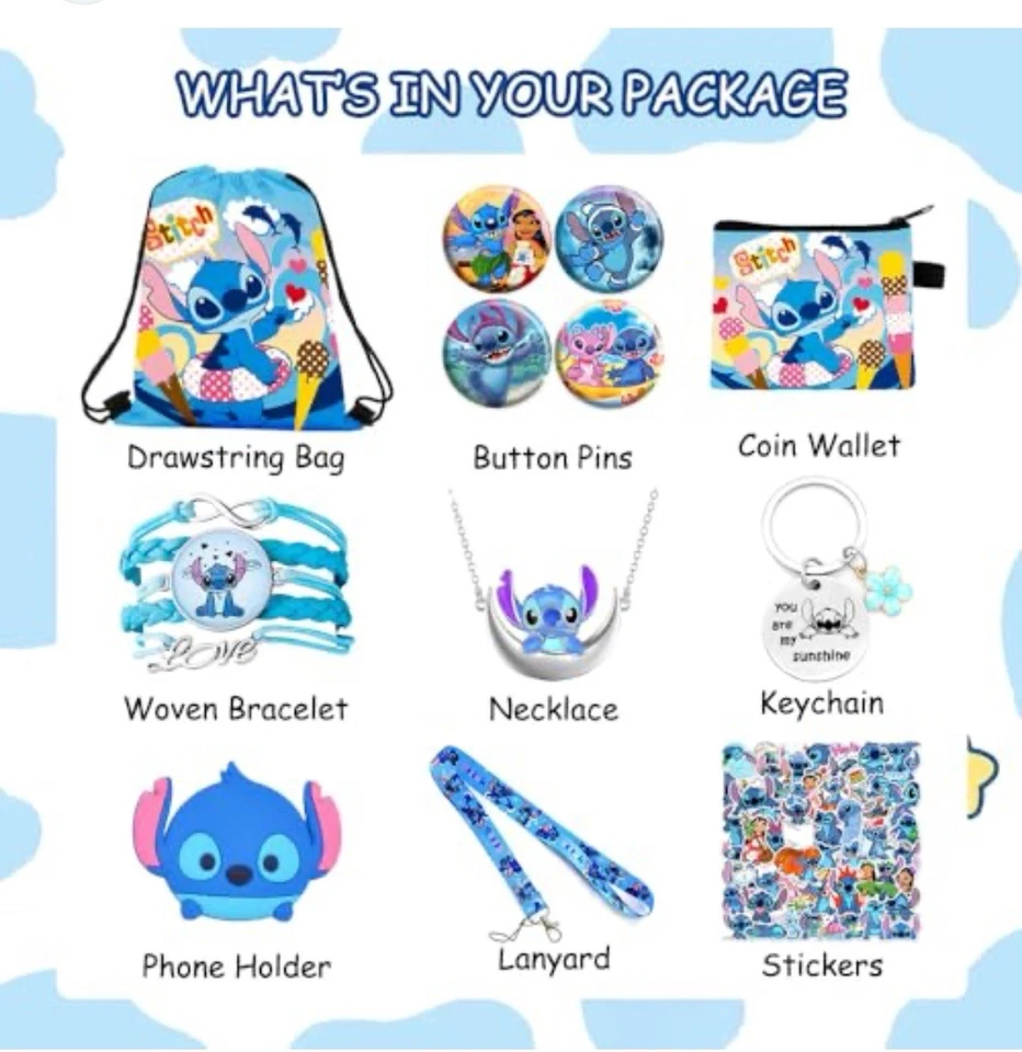 Lote de favoritos de fiesta Stitch con bolso con cordón, billetera, pegatinas, pulsera y más nuevo con etiquetas Foto 3 de 4