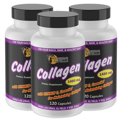 Sunshine Naturals Collagen & Vitamin C Dietary Supplement. 1480mg 3 Pack