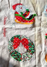 vintage Cranston fabric panel Christmas applique ornament snowman santa calico