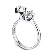 V257 S925 STERLING SILVER SNOOPY CZ STONE RING SZ7
