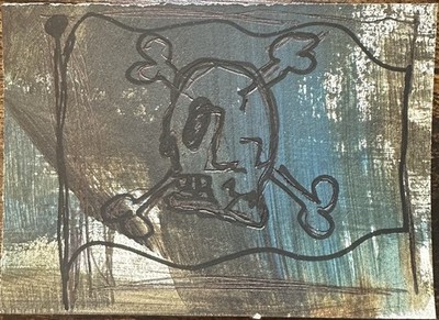 ACEO Original Painting (2.5 X 3.5 in.) Acrylic Paint, Pirate Flag