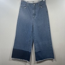 Pants Womens 30 High Waist Wide Leg Fray Hem Denim Baggy