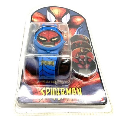 Marvel Vtg 2003 Spiderman Kids Digital Watch 4 Interchangeable Face Covers Blue