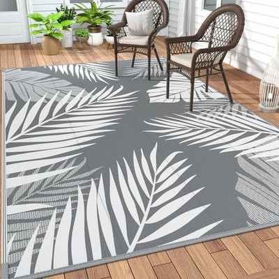 Outdoor Teppich Wetterfest Wendbar Grau Leicht 150x240 cm für Balkon Garten DHL