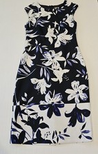 Vince Camuto- Women's Blue Floral Sleeveless Sheath Midi Dress- EUC- Size 10