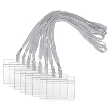 50 Set Name Tag Holders with Lanyard for Office, Gray 4x2 Inch 