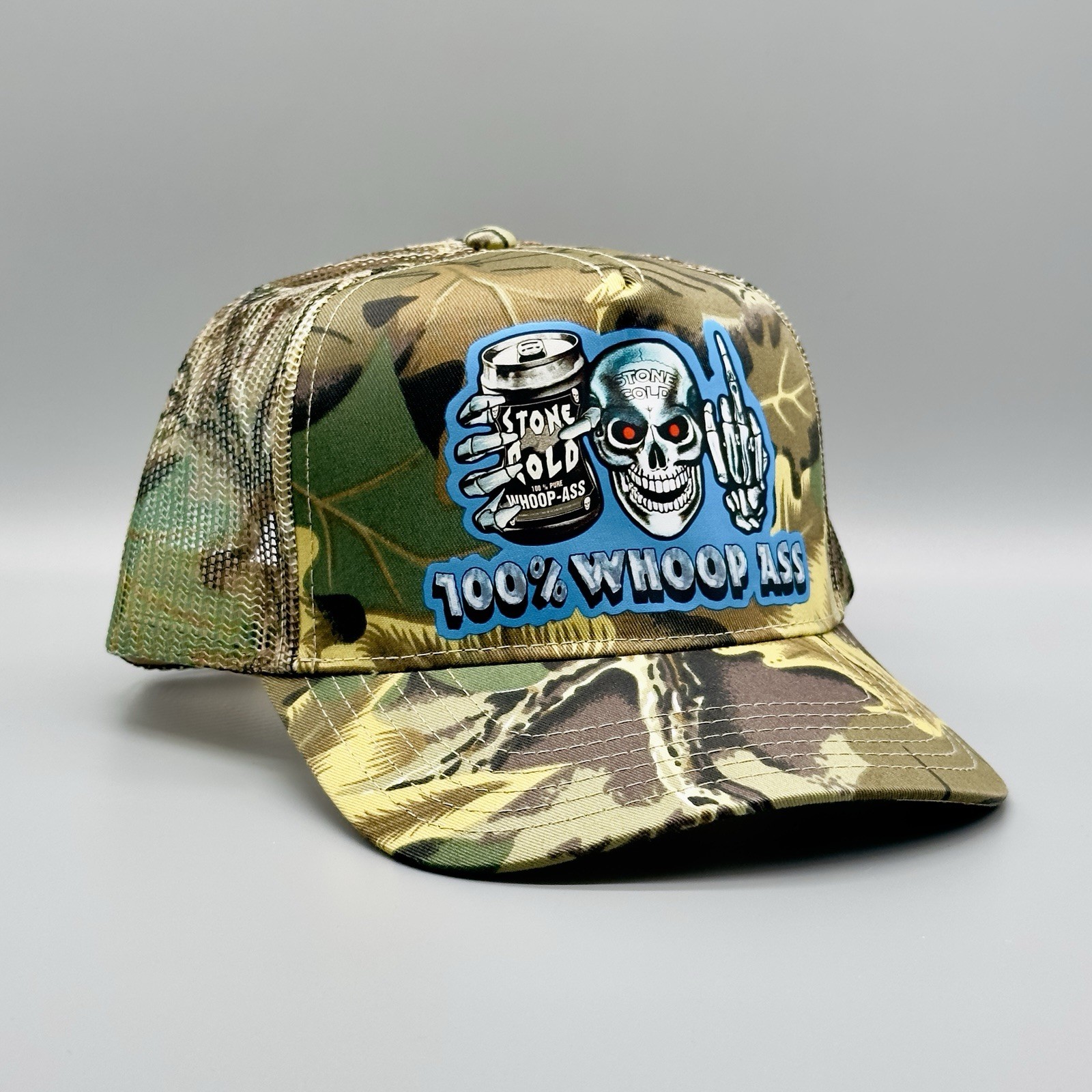 100% Whoop Ass Camo Trucker Hat Stone Cold Steve Austin 3:16 WCW WWF WWE