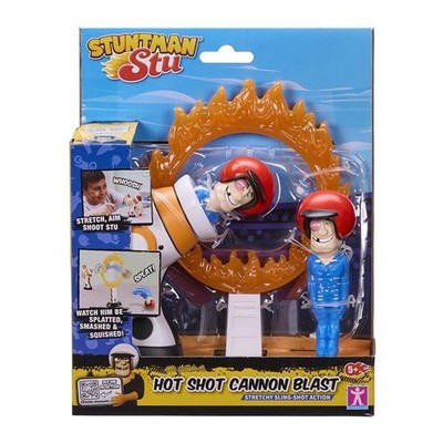 Stuntman Stu Hot Shot Cannon blast Sling shot toy with two rubber figures and ri