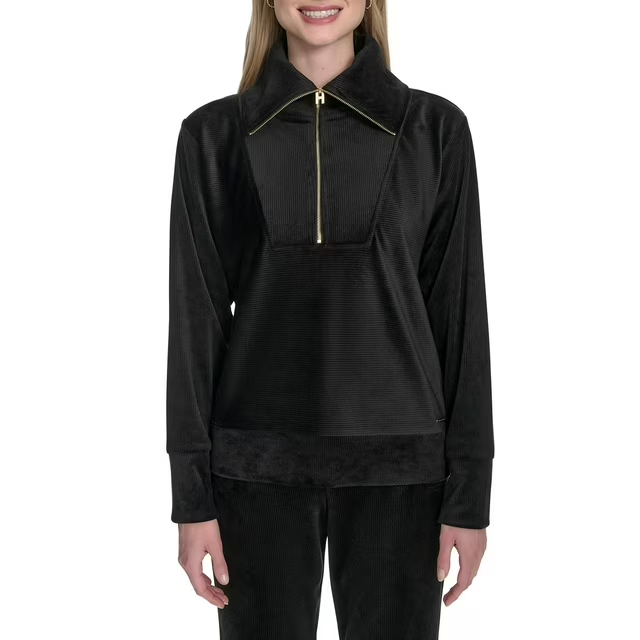 Halston Women's Velour Quarter-Zip Pullover Size XL Black | eBay