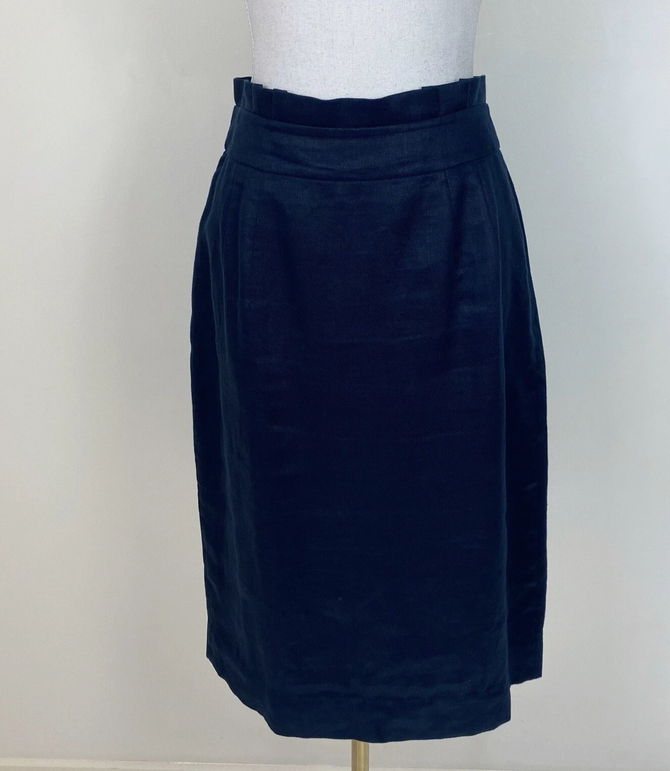 Sportscraft Navy 100% Linen Pencil Skirt Size 12 High Waist Work Wear Office